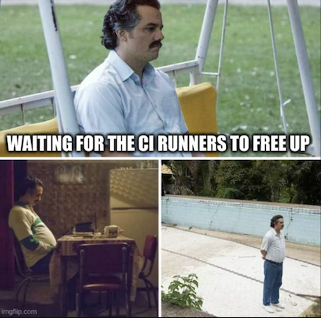 Pablo Escobar from the series Narcos waiting in different positions with the caption “Waiting