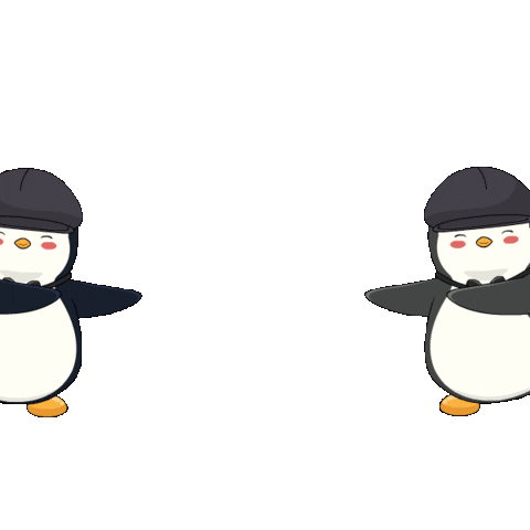 two cartoon pengiuns dancing the fusion dance from dragon ball